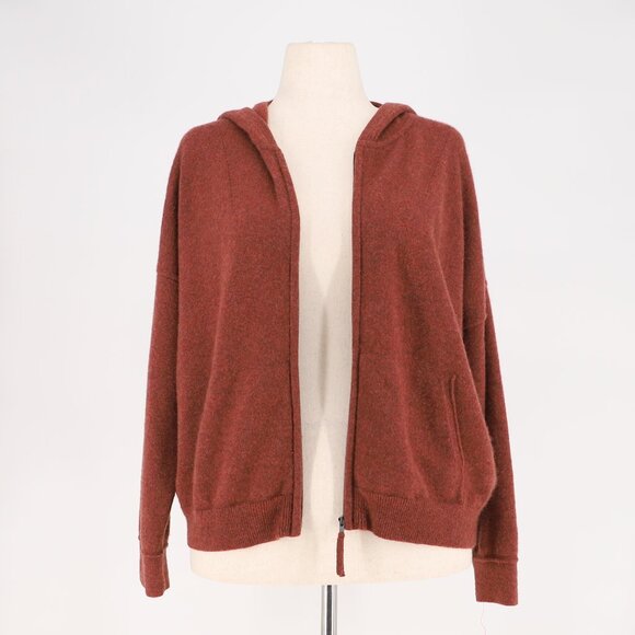 WRAP LONDON Cashmere Organic Cotton Zip-Up Hoodie Merlot Chilli Size US 14 - Picture 6 of 9